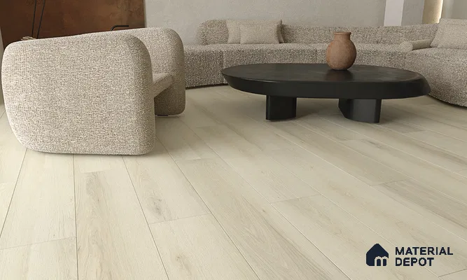 HDF Laminate Wood Floor AC4 Grade LF 00324 C Panorama Whispering White 48 x 9 inch (1215x240 mm) - 8 mm | Aqua Protect 12 Hours Water Resistance | Anti Static and Stain Resistant | 0.5 mm V Groove | Wood Embossed Surface | Uniclic Installation | 10 Plank Variations