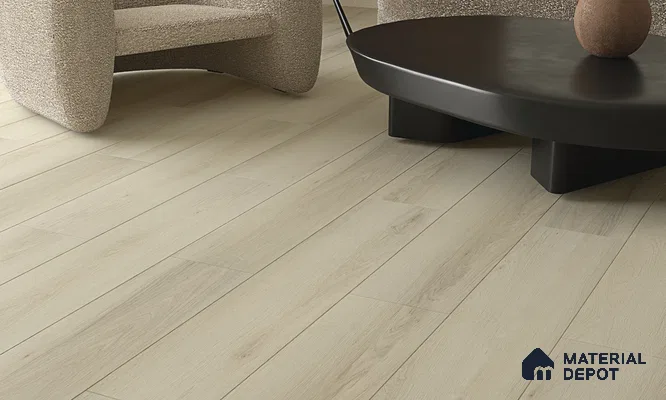 HDF Laminate Wood Floor AC4 Grade LF 00324 C Panorama Whispering White 48 x 9 inch (1215x240 mm) - 8 mm | Aqua Protect 12 Hours Water Resistance | Anti Static and Stain Resistant | 0.5 mm V Groove | Wood Embossed Surface | Uniclic Installation | 10 Plank Variations