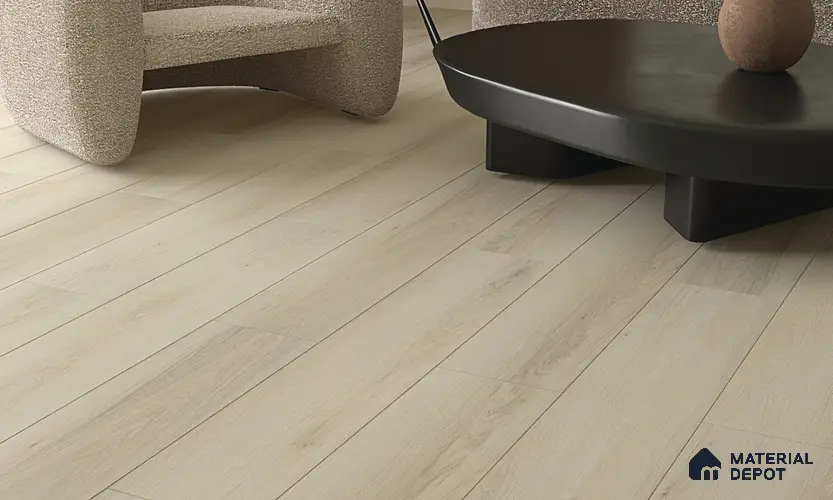 HDF Laminate Wood Floor AC4 Grade LF 00324 C Panorama Whispering White 48 x 9 inch (1215x240 mm) - 8 mm | Aqua Protect 12 Hours Water Resistance | Anti Static and Stain Resistant | 0.5 mm V Groove | Wood Embossed Surface | Uniclic Installation | 10 Plank Variations