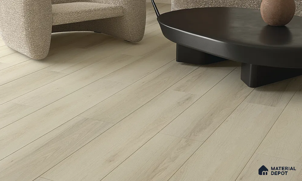 HDF Laminate Wood Floor AC4 Grade LF 00324 C Panorama Whispering White 48 x 9 inch (1215x240 mm) - 8 mm | Aqua Protect 12 Hours Water Resistance | Anti Static and Stain Resistant | 0.5 mm V Groove | Wood Embossed Surface | Uniclic Installation | 10 Plank Variations