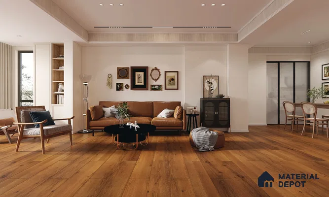 HDF Laminate Wood Floor AC4 Grade LF 00323 E Panorama Burgundy Bliss 48 x 9 inch (1215x240 mm) - 8 mm | Aqua Protect 12 Hours Water Resistance | Anti Static and Stain Resistant | 0.5 mm V Groove | Wood Embossed Surface | Uniclic Installation | 10 Plank Variations | 10 Years Warranty