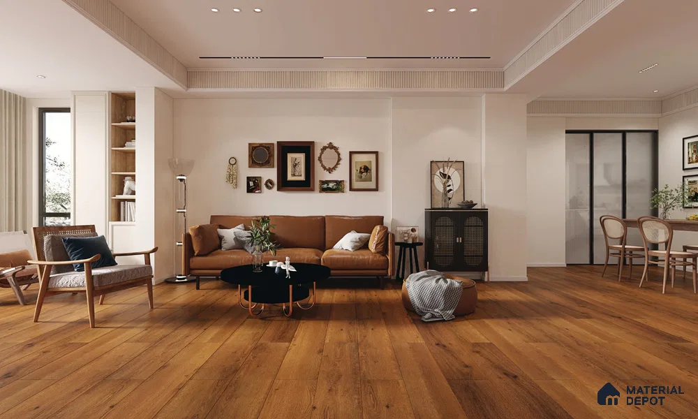 HDF Laminate Wood Floor AC4 Grade LF 00323 E Panorama Burgundy Bliss 48 x 9 inch (1215x240 mm) - 8 mm | Aqua Protect 12 Hours Water Resistance | Anti Static and Stain Resistant | 0.5 mm V Groove | Wood Embossed Surface | Uniclic Installation | 10 Plank Variations | 10 Years Warranty