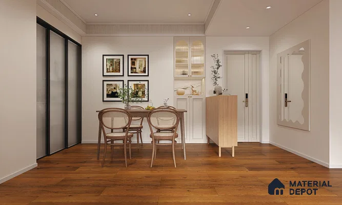 HDF Laminate Wood Floor AC4 Grade LF 00323 E Panorama Burgundy Bliss 48 x 9 inch (1215x240 mm) - 8 mm | Aqua Protect 12 Hours Water Resistance | Anti Static and Stain Resistant | 0.5 mm V Groove | Wood Embossed Surface | Uniclic Installation | 10 Plank Variations | 10 Years Warranty