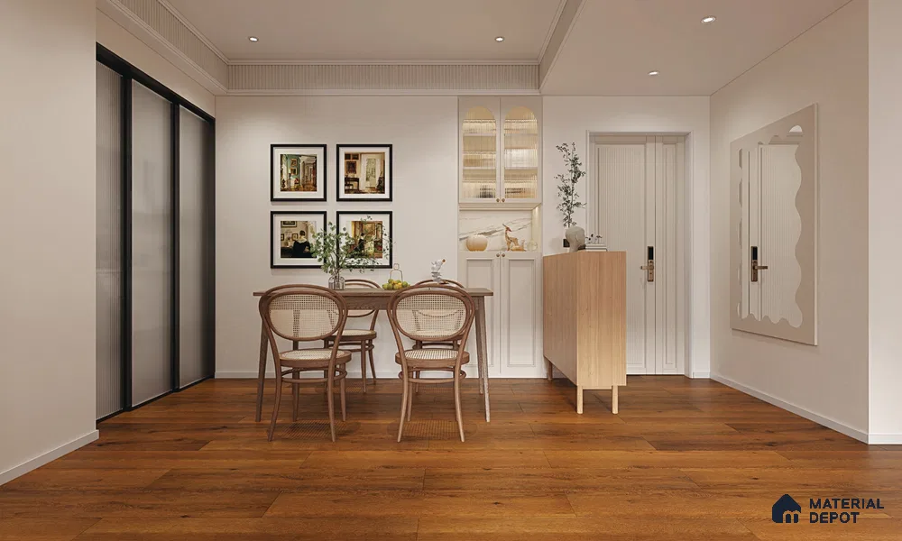 HDF Laminate Wood Floor AC4 Grade LF 00323 E Panorama Burgundy Bliss 48 x 9 inch (1215x240 mm) - 8 mm | Aqua Protect 12 Hours Water Resistance | Anti Static and Stain Resistant | 0.5 mm V Groove | Wood Embossed Surface | Uniclic Installation | 10 Plank Variations | 10 Years Warranty