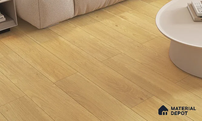 HDF Laminate Wood Floor AC4 Grade LF 00323 C Panorama Champagne Haze 48 x 9 inch (1215x240 mm) - 8 mm | Aqua Protect 12 Hours Water Resistance | Anti Static and Stain Resistant | 0.5 mm V Groove | Wood Embossed Surface | Uniclic Installation | 10 Plank Variations