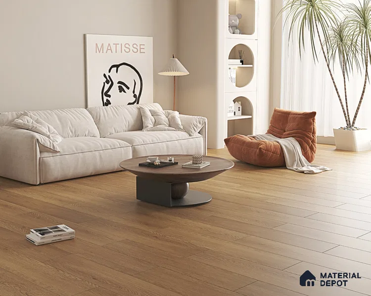 HDF Laminate Wood Floor AC4 Grade LF 00323 B Panorama Pearly Dawn 48 x 9 inch (1215x240 mm) - 8 mm | Aqua Protect 12 Hours Water Resistance | Anti Static and Stain Resistant | 0.5 mm V Groove | Wood Embossed Surface | Uniclic Installation | 10 Plank Variations