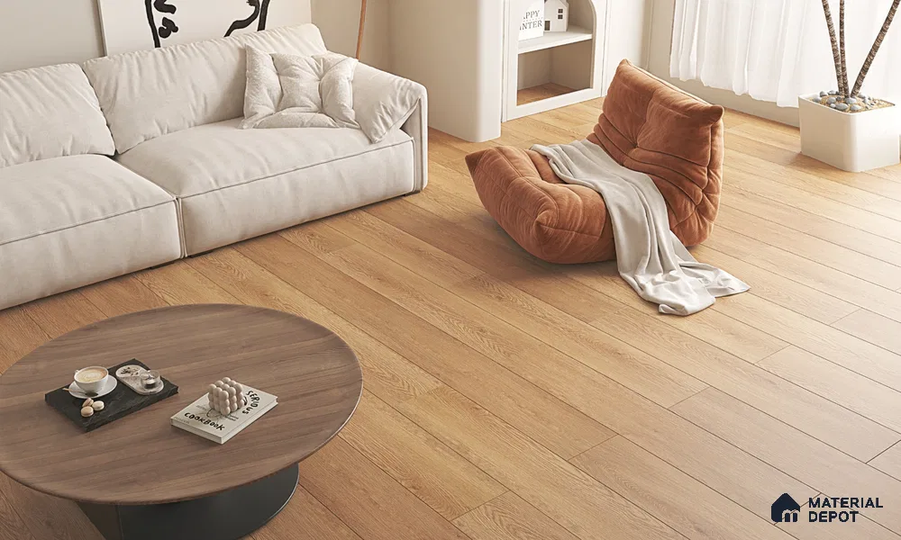 HDF Laminate Wood Floor AC4 Grade LF 00323 B Panorama Pearly Dawn 48 x 9 inch (1215x240 mm) - 8 mm | Aqua Protect 12 Hours Water Resistance | Anti Static and Stain Resistant | 0.5 mm V Groove | Wood Embossed Surface | Uniclic Installation | 10 Plank Variations