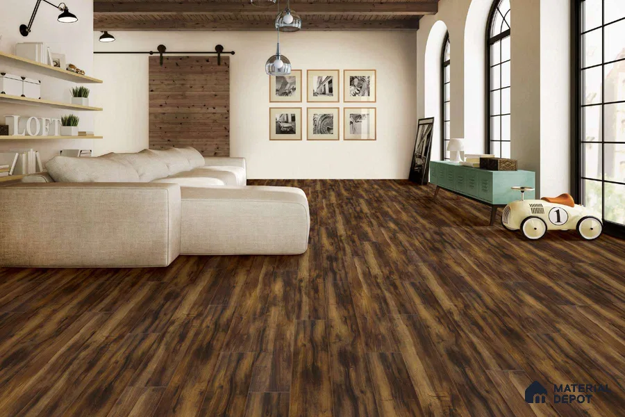 HDF Real Groove Embossed Laminate Wood Floor AC5 Grade LF 00329 Robust Cocoa 48 x 8 inch (1216x197 mm) - 8 mm | Aqua Protect 12 Hours Water Resistance | Anti Static and Stain Resistant | 0.5 mm V Groove | Real Wood Touch Surface | Uniclic Installation | 14 Plank Variations | 20 Years Warranty | EIR Surface