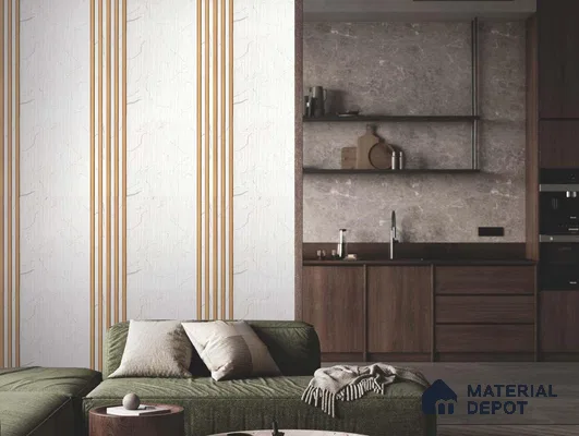 White Marble Louver PN 01650 8 ft x 12 inch Charcoal Panel - 6 mm | Suitable for Feature Wall, TV Unit & Living Room | Width is Subjected to 5% Variation