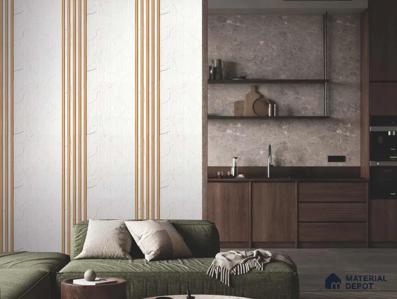 White Marble Louver PN 01650 8 ft x 12 inch Charcoal Panel - 6 mm | Suitable for Feature Wall, TV Unit & Living Room | Width is Subjected to 5% Variation