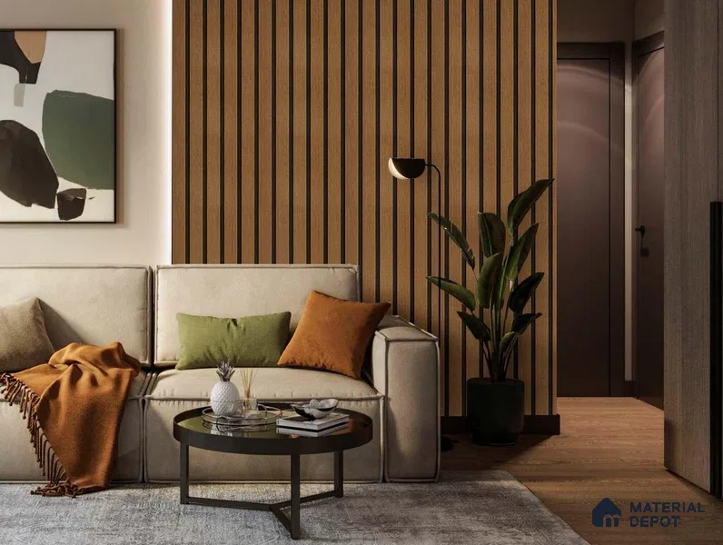 Brown Wooden Louver PN 01646 8 ft x 12 inch Charcoal Panel - 6 mm | Suitable for Feature Wall, TV Unit & Living Room | Width is Subjected to 5% Variation