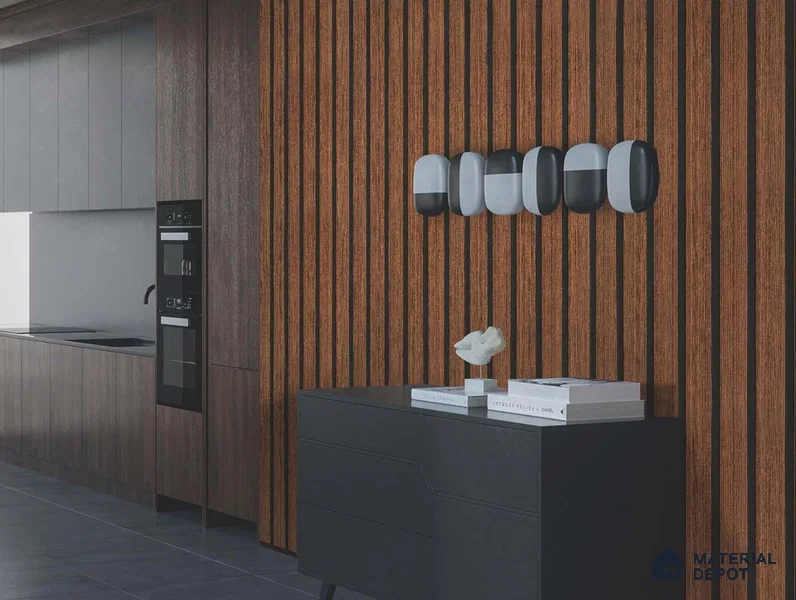 Brown Wooden Louver PN 01645 8 ft x 12 inch Charcoal Panel - 6 mm | Suitable for Feature Wall, TV Unit & Living Room | Width is Subjected to 5% Variation