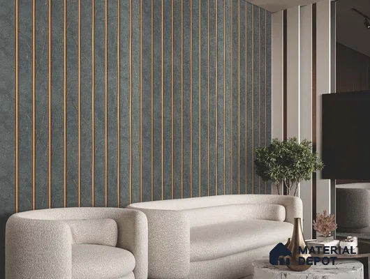 Grey Marble Louver PN 01657 8 ft x 12 inch Charcoal Panel - 6 mm | Suitable for Feature Wall, TV Unit & Living Room | Width is Subjected to 5% Variation