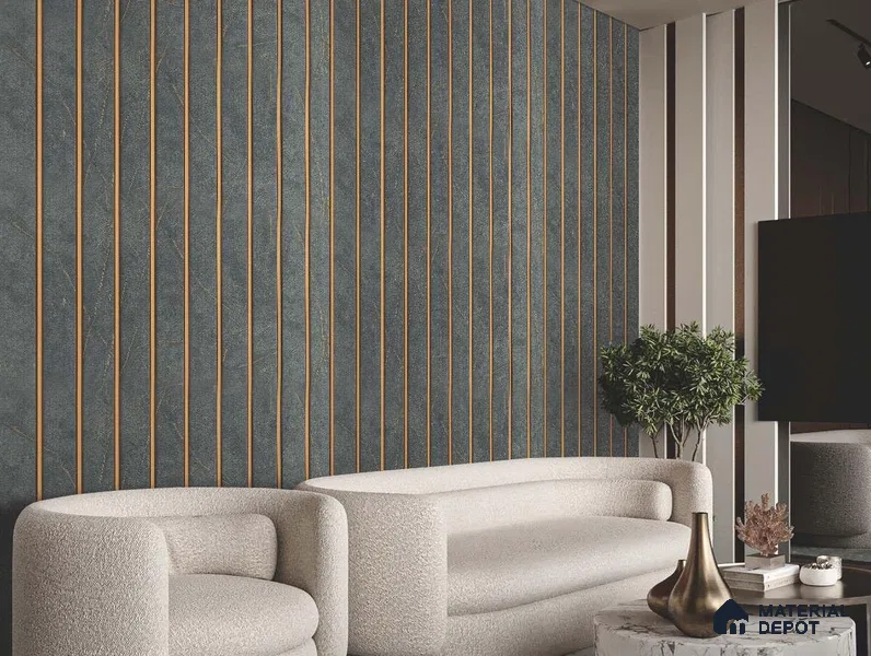Grey Marble Louver PN 01657 8 ft x 12 inch Charcoal Panel - 6 mm | Suitable for Feature Wall, TV Unit & Living Room | Width is Subjected to 5% Variation