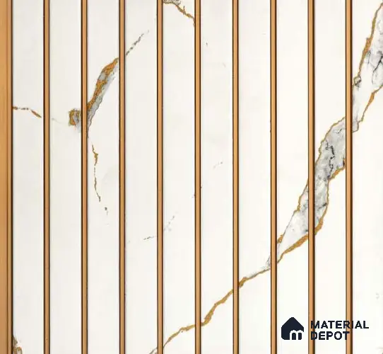 White Marble Louver PN 01654 8 ft x 12 inch Charcoal Panel - 6 mm | Suitable for Feature Wall, TV Unit & Living Room | Width is Subjected to 5% Variation