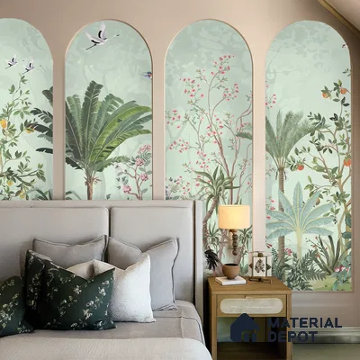 Birdsong Botanical Forest Tropical Petals Wall Mural | WP 03949 Non Woven Matte Finish Chinoiserie Style Premium Customized size Wallpaper | 150 GSM WP01MTF Paper | (MOQ = 30 Sq. Ft.)