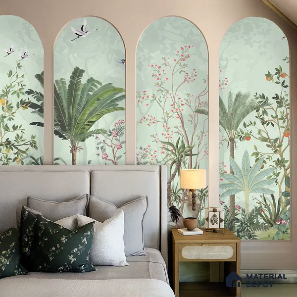 Birdsong Botanical Forest Tropical Petals Wall Mural | WP 03949 Non Woven Matte Finish Chinoiserie Style Premium Customized size Wallpaper | 150 GSM WP01MTF Paper | (MOQ = 30 Sq. Ft.)