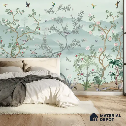 Whispering Garden Hillscape Artistic Charm Designer | WP 03964 Non Woven Matte Finish Chinoiserie Style Premium Customized size Wallpaper | 150 GSM WP01MTF Paper | (MOQ = 30 Sq. Ft.)