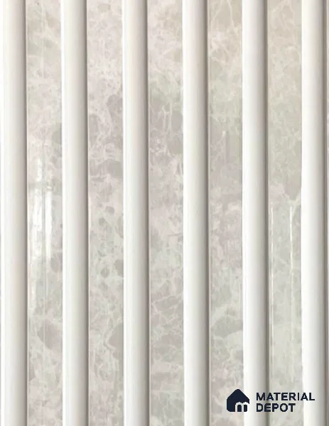 White Marble Louver PN 06090 10 ft x 9.8 inch PVC Panel - 10 mm | Suitable for Feature Wall, TV Unit & Living Room | Width is Subjected to 5% Variation