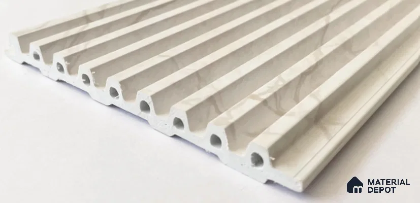 Pearl White Marble Louver PN 03016 J 9.5 ft x 4.9 inch WPC Panel - 12 mm | Suitable for Feature Wall, TV Unit & Living Room | Width is Subjected to 5% Variation