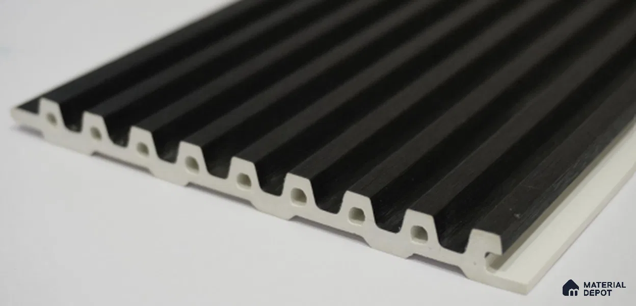 Black Plain Colour Louver PN 03016 E 9.5 ft x 4.9 inch WPC Panel - 12 mm | Suitable for Feature Wall, TV Unit & Living Room | Width is Subjected to 5% Variation