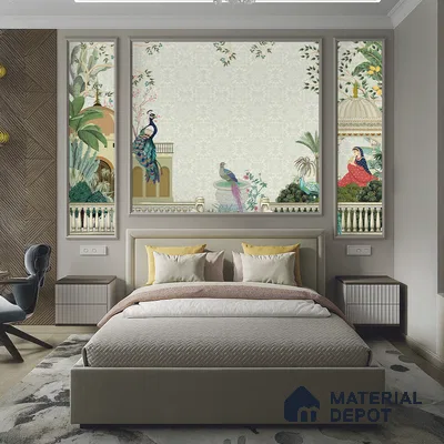 Rani’s Courtyard Reverie Artistic Charm Designer | WP 03976 B Canvas Texture Finish Tropical Style luxurious Customized size Wallpaper | 250 GSM WP01CNF Paper | (MOQ = 30 Sq. Ft.)