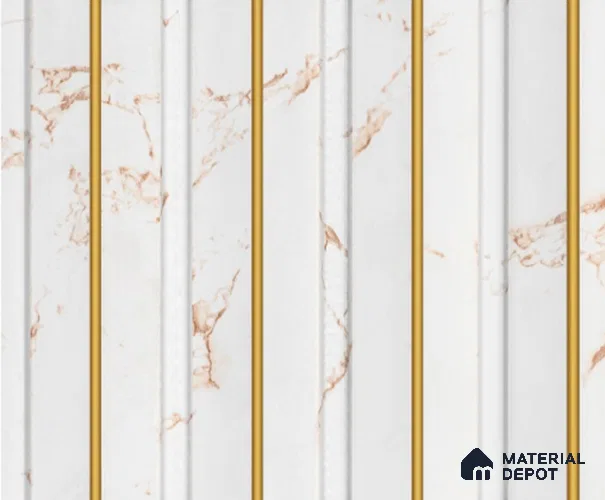 White Marble Louver PN 00136 8 ft x 5 inch Charcoal Panel - 12 mm | Suitable for Feature Wall, TV Unit & Living Room | Width is Subjected to 5% Variation