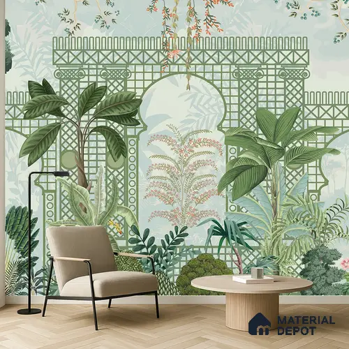 Verdant Lattice Garden Dreamy Artistic | WP 03970 Non Woven Matte Finish Tropical Style Premium Customized size Wallpaper | 150 GSM WP01MTF Paper | (MOQ = 30 Sq. Ft.)
