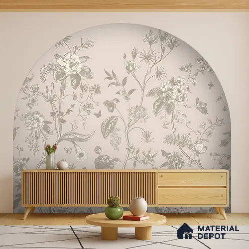 Botanical Manuscript Floral Abstract Nature Art | WP 04005 B Canvas Texture Finish Florals Style luxurious Customized size Wallpaper | 250 GSM WP01CNF Paper | (MOQ = 30 Sq. Ft.)
