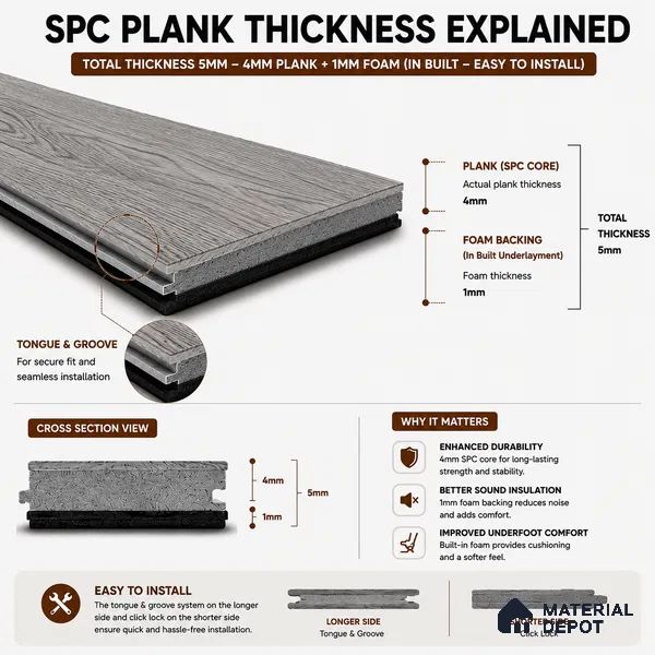 Charcoal Mist Grey Wood Look 4 ft x 7 inch - 5 mm SPC Flooring | SP 00084 | 5-Year Warranty Click-Lock DIY Installation | Suitable For Kitchen, Living Room & Bedroom