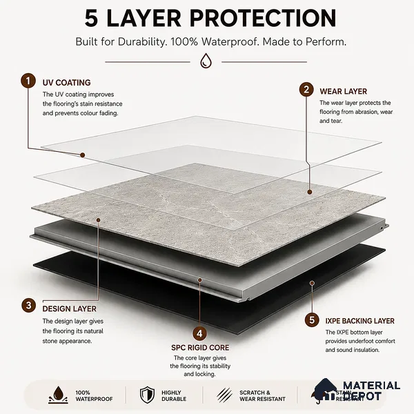 Classic Quartz Stone Look 2 ft x 1 ft - 6 mm SPC Flooring | SP 00088 | 5-Year Warranty Click-Lock DIY Installation | Suitable For Kitchen, Living Room & Bedroom