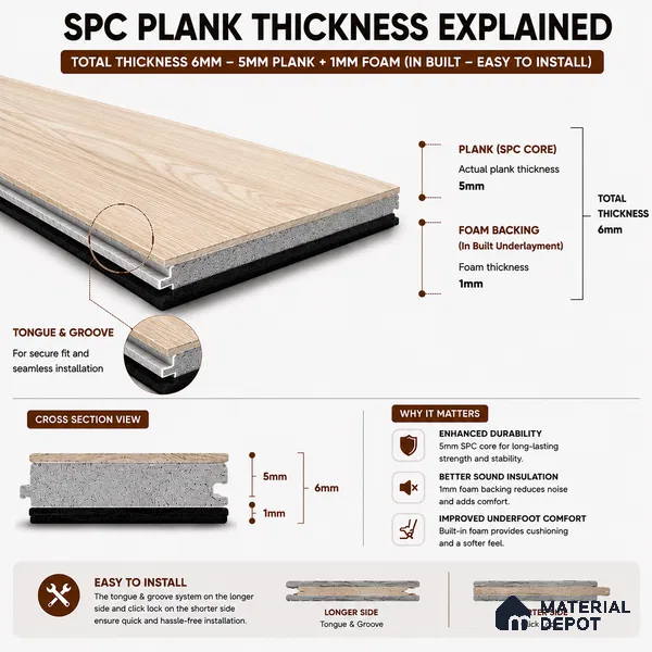 Coastal Pine Light Wood Look 4 ft x 7 inch - 6 mm SPC Flooring | SP 00090 | 5-Year Warranty Click-Lock DIY Installation | Suitable For Kitchen, Living Room & Bedroom