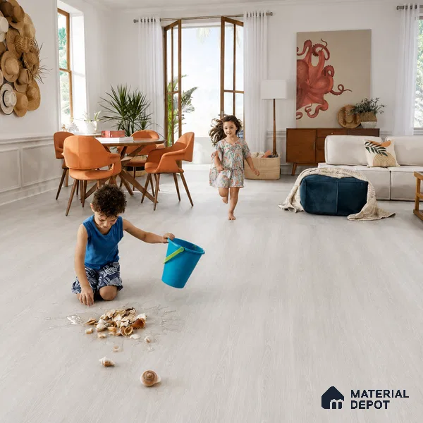 Ivory Oak Grey Wood Look 4 ft x 7 inch - 5 mm SPC Flooring | SP 00077 | 5-Year Warranty Click-Lock DIY Installation | Suitable For Kitchen, Living Room & Bedroom