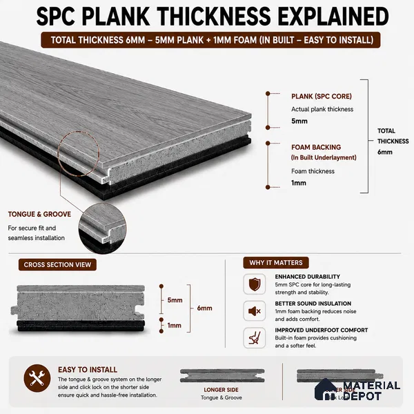 Moonlight Grey Grey Wood Look 4 ft x 7 inch - 6 mm SPC Flooring | SP 00091 | 5-Year Warranty Click-Lock DIY Installation | Suitable For Kitchen, Living Room & Bedroom