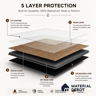 Malibu Dark Wood Look 4 ft x 7.2 inch - 6.5 mm SPC Flooring | SP 00072 | 10-Year Residential Warranty Click-Lock DIY Installation | Suitable For Kitchen, Living Room & Bedroom