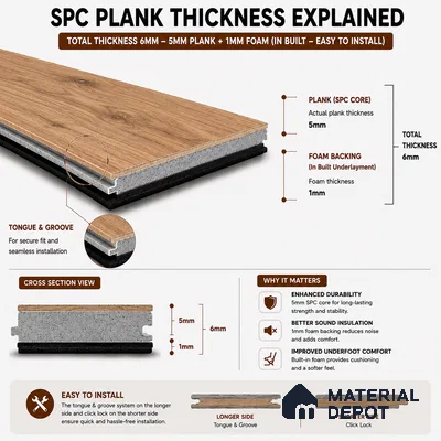 Walnut Royale Medium Wood Look 4 ft x 7 inch - 6 mm SPC Flooring | SP 00081 B | 5-Year Warranty Click-Lock DIY Installation | Suitable For Kitchen, Living Room & Bedroom