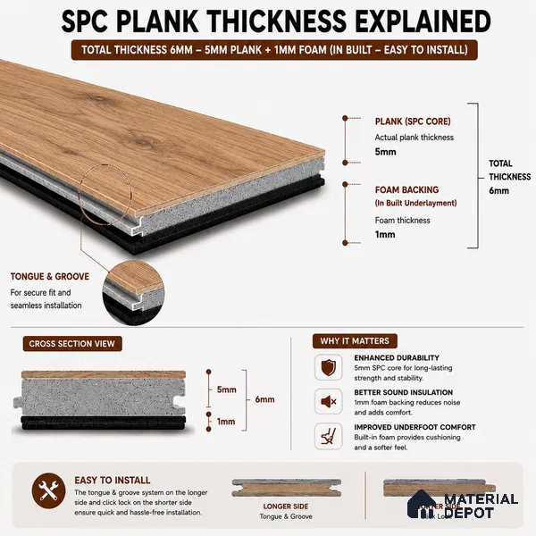 Walnut Royale Medium Wood Look 4 ft x 7 inch - 6 mm SPC Flooring | SP 00081 B | 5-Year Warranty Click-Lock DIY Installation | Suitable For Kitchen, Living Room & Bedroom