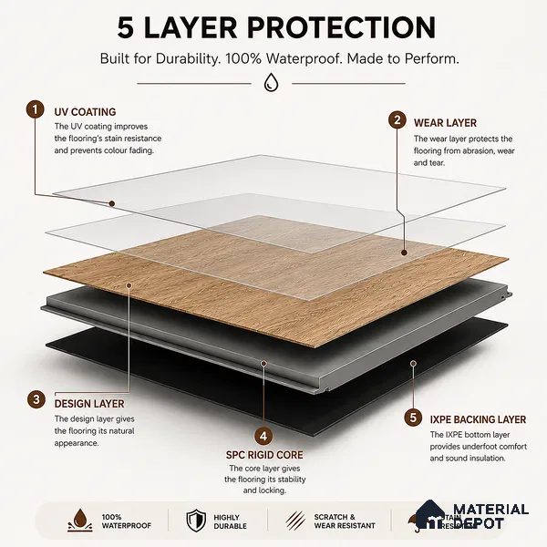 Walnut Royale Medium Wood Look 4 ft x 7 inch - 5 mm SPC Flooring | SP 00081 | 5-Year Warranty Click-Lock DIY Installation | Suitable For Kitchen, Living Room & Bedroom