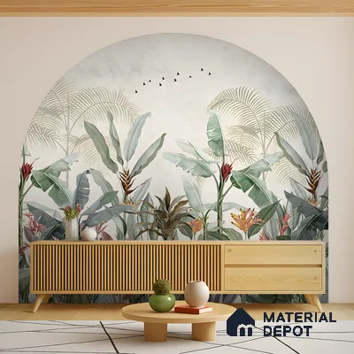 Whispering Banana Grove Tropical Mist Nature Art | WP 03991 Non Woven Matte Finish Tropical Style Premium Customized size Wallpaper | 150 GSM WP01MTF Paper | (MOQ = 30 Sq. Ft.) | Design change not possible