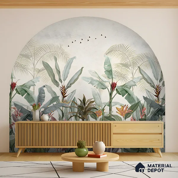 Whispering Banana Grove Tropical Mist Nature Art | WP 03991 Non Woven Matte Finish Tropical Style Premium Customized size Wallpaper | 150 GSM WP01MTF Paper | (MOQ = 30 Sq. Ft.) | Design change not possible