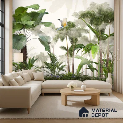 Canopy Retreat Tropical Mist Abstract Nature Art | WP 04010 B Canvas Texture Finish Tropical Style luxurious Customized size Wallpaper | 250 GSM WP01CNF Paper | (MOQ = 30 Sq. Ft.)