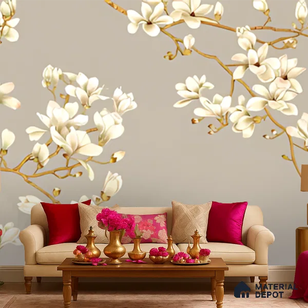 Ivory Canopy Flight Floral Abstract Nature Art | WP 04013 Non Woven Matte Finish Chinoiserie Style Premium Customized size Wallpaper | 150 GSM WP01MTF Paper | (MOQ = 30 Sq. Ft.)