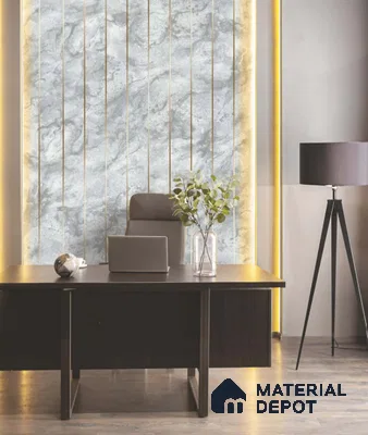 Marble Fluted Look LM 15496 Golden Vein Stone 8 ft x 4 ft Glossy Finish Decorative Laminate - 1 mm | Suitable for TV Unit, Wardrobe, Kitchen Cabinets