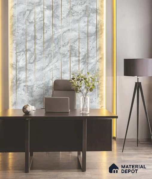 Marble Fluted Look LM 15496 Golden Vein Stone 8 ft x 4 ft Glossy Finish Decorative Laminate - 1 mm | Suitable for TV Unit, Wardrobe, Kitchen Cabinets