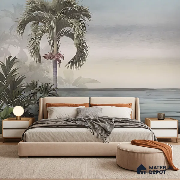 Palmshore Canopy Tropical Mist Nature Art | WP 04017 B Canvas Texture Finish Tropical Style luxurious Customized size Wallpaper | 250 GSM WP01CNF Paper | (MOQ = 30 Sq. Ft.)