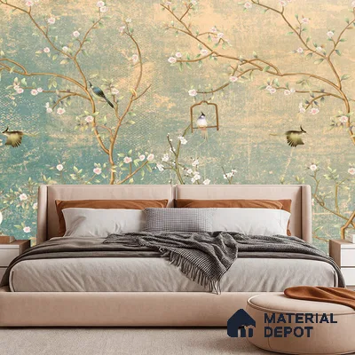 Whispers Among the Branches Tropical Mist Nature Art | WP 04025 Non Woven Matte Finish Chinoiserie Style Premium Customized size Wallpaper | 150 GSM WP01MTF Paper | (MOQ = 30 Sq. Ft.)