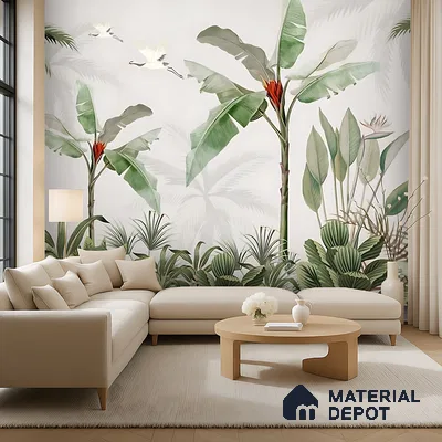 Emerald Banana Grove Tropical Mist Nature Art | WP 04018 B Canvas Texture Finish Tropical Style luxurious Customized size Wallpaper | 250 GSM WP01CNF Paper | (MOQ = 30 Sq. Ft.)