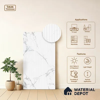 Marble Fluted Look LM 15519 Cloud Italino 8 ft x 4 ft Texture Finish Decorative Laminate - 1 mm | Suitable for TV Unit, Wardrobe, Kitchen Cabinets