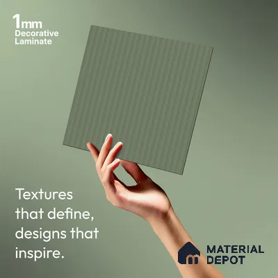 Sage Green Fluted Solid Color Look LM 15517 Fornum & Mason 8 ft x 4 ft Texture Finish Decorative Laminate - 1 mm | Suitable for TV Unit, Wardrobe, Kitchen Cabinets