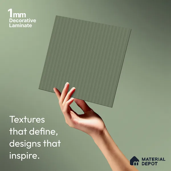 Sage Green Fluted Solid Color Look LM 15517 Fornum & Mason 8 ft x 4 ft Texture Finish Decorative Laminate - 1 mm | Suitable for TV Unit, Wardrobe, Kitchen Cabinets